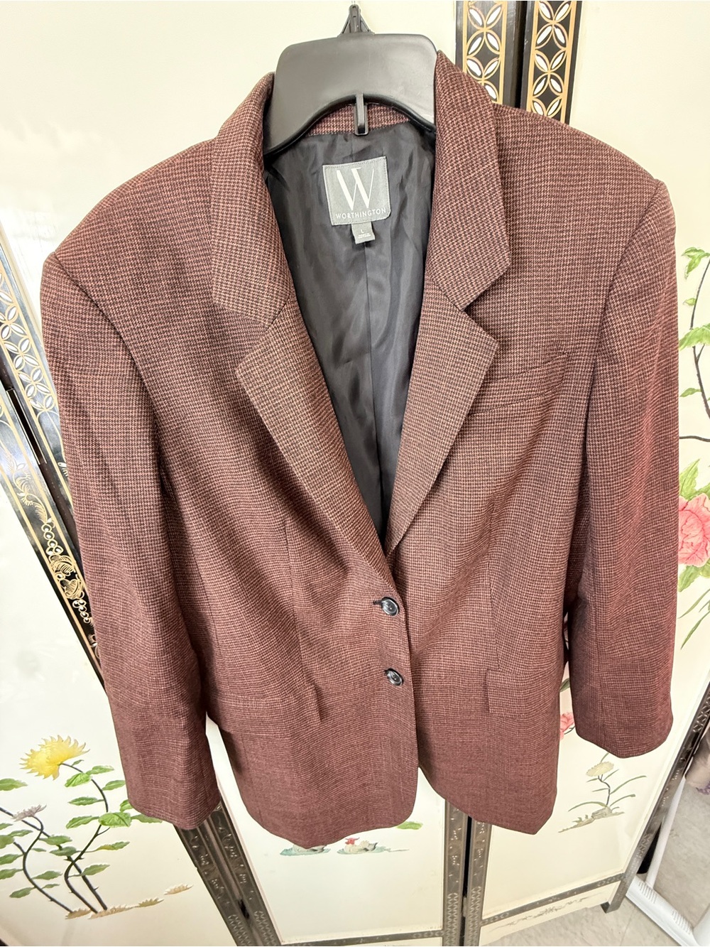 Worthington Vintage maroon Textured Tweed Blazer Jacket Two-Button Notch Lapel